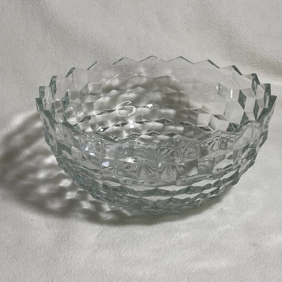Vintage Fostoria American Clear Glass 9” Salad/Serving Bowl Cubist EUC - Picture 1 of 6